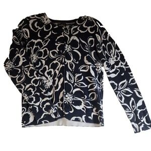 ERIKA Womens Size S Button Up Cardigan Sweater Top Floral Blue White Grannycore